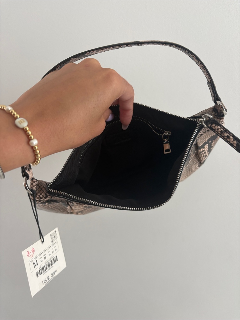 Zara Beige and Black Snake Print Mini Bag - Picture 8 of 10